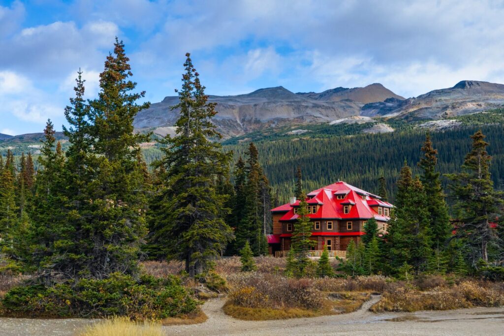 Mountains and Red Cabin